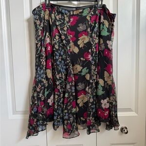 Lauren Ralph Lauren Black Floral Dark Romantic Silky Skirt NWT